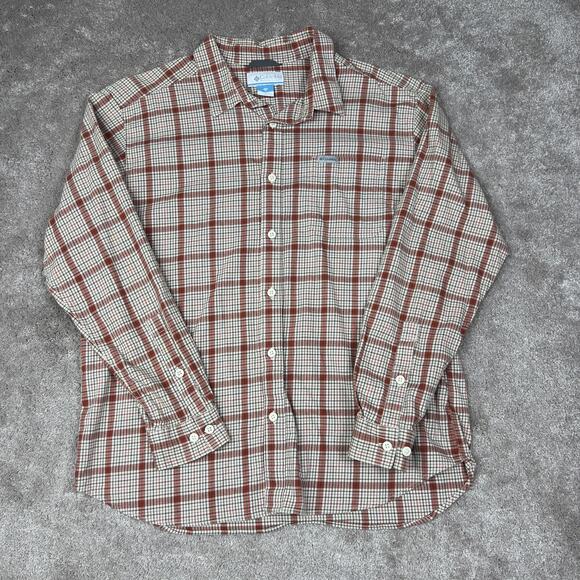 Plaid Columbia Long Sleeve Button Down Shirt Size XL Tan Orange Gray - Picture 1 of 4